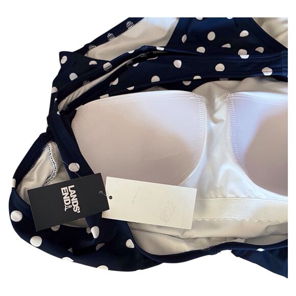 Lands' End Womens UPF 50+ Navy Blue Polka Dot One Piece Swimsuit Large (14/16) - Picture 6 of 10